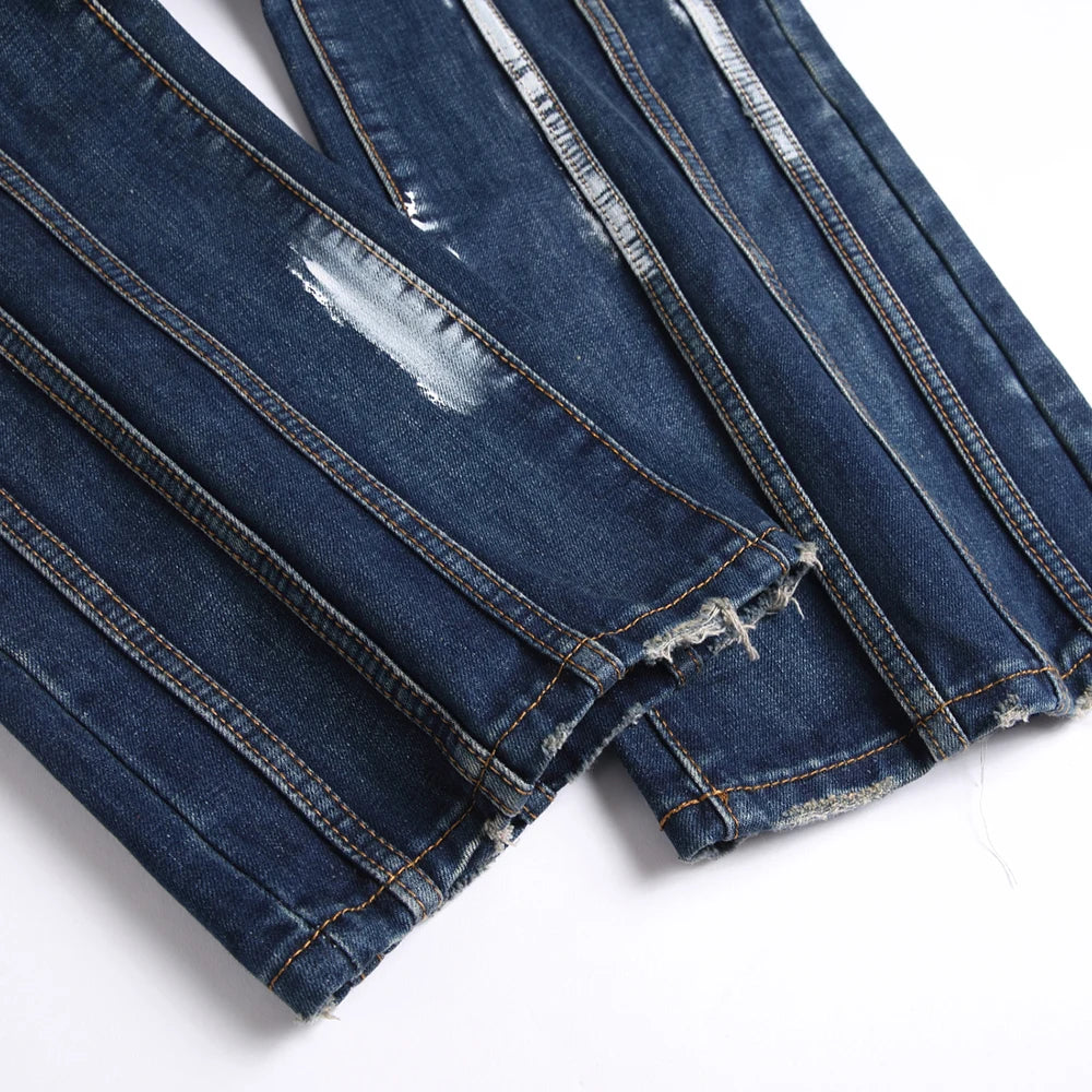 Spliced Stacked Denim Jeans