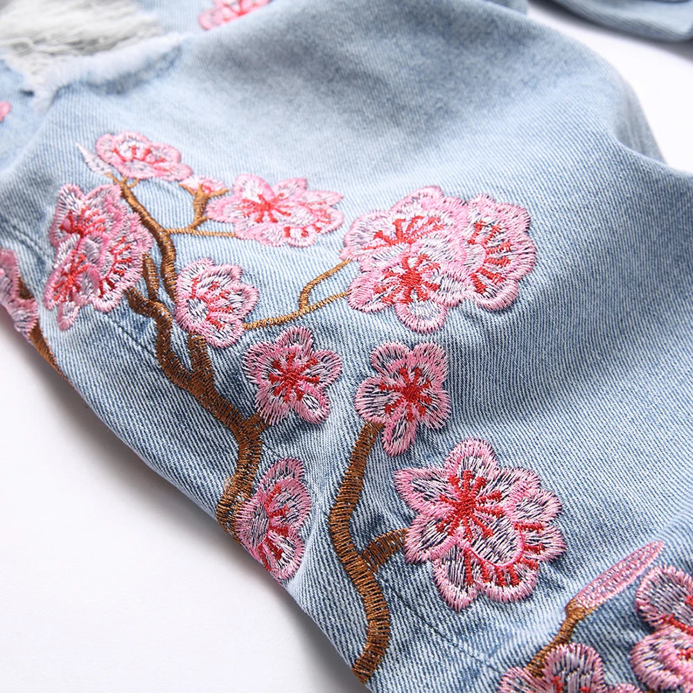 Cherry Blossom Blue Stacked Denim Jeans