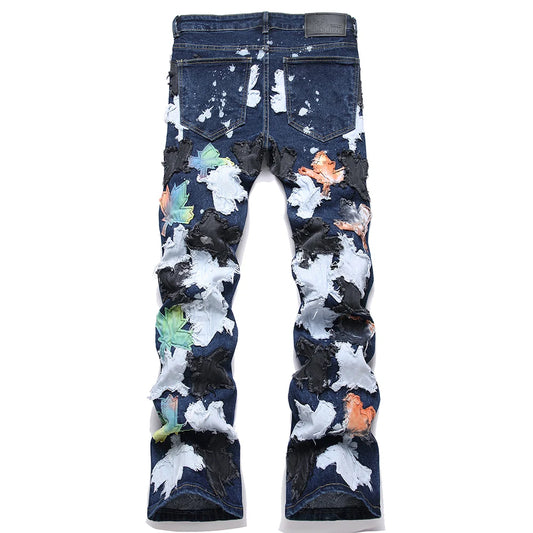 Maple Leaves Patch Stacked Denim Jeans