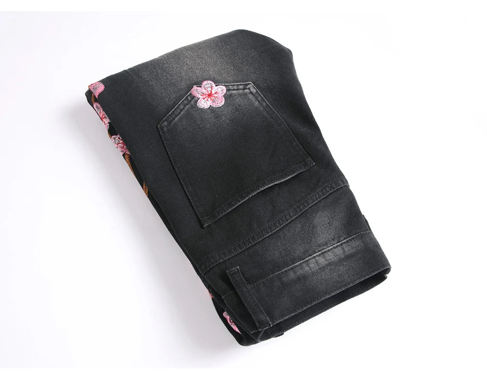 Cherry Blossom Stacked Denim Jeans