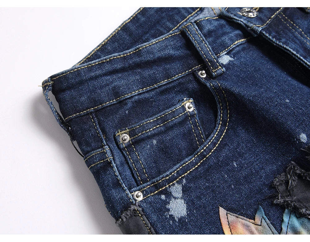 Maple Leaves Patch Stacked Denim Jeans
