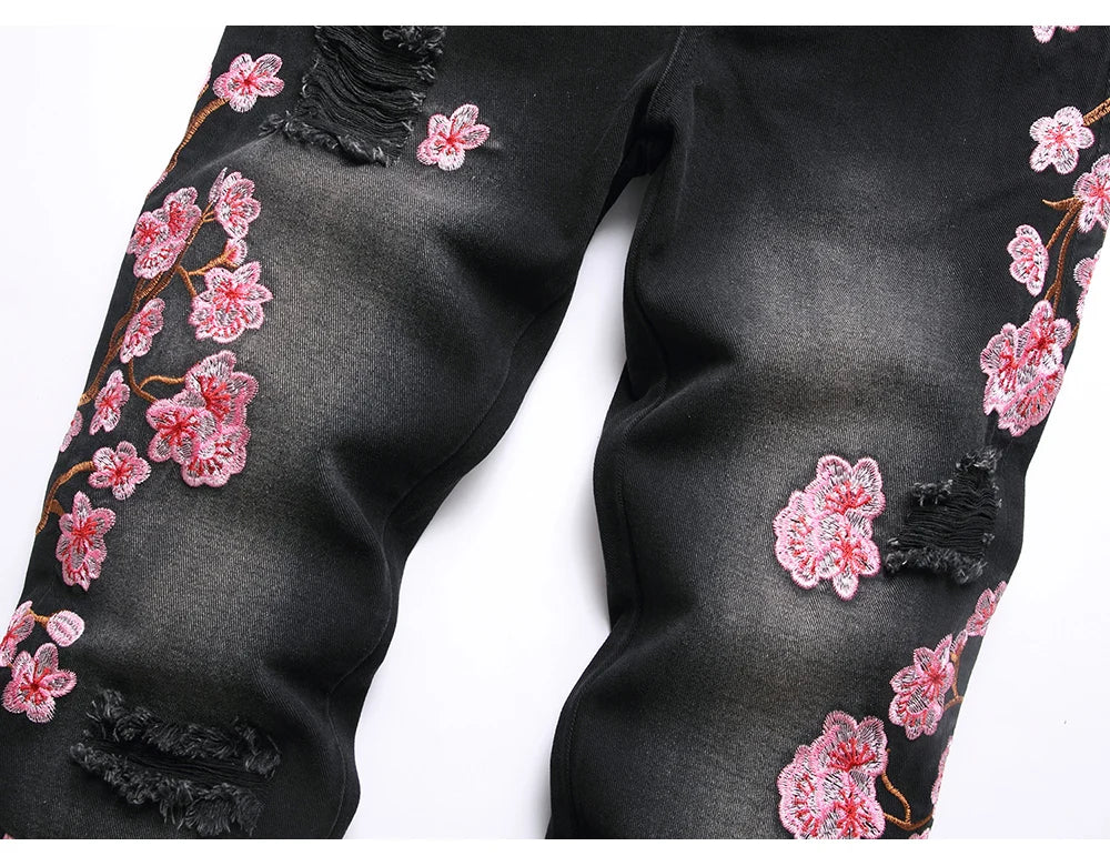 Cherry Blossom Stacked Denim Jeans