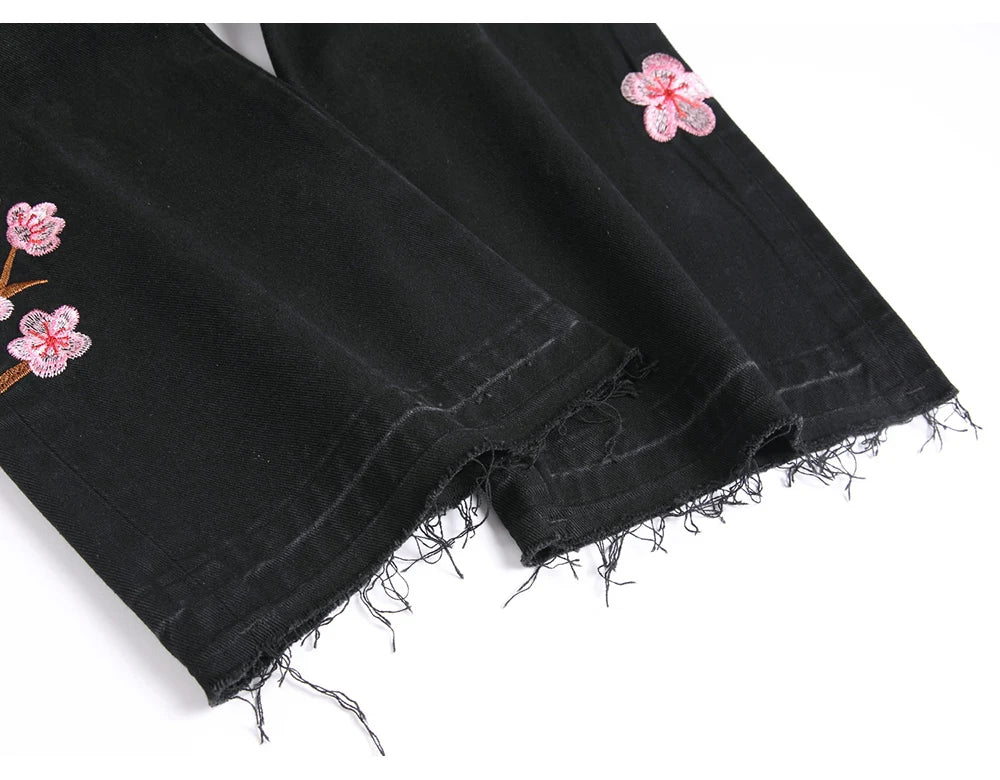 Cherry Blossom Stacked Denim Jeans