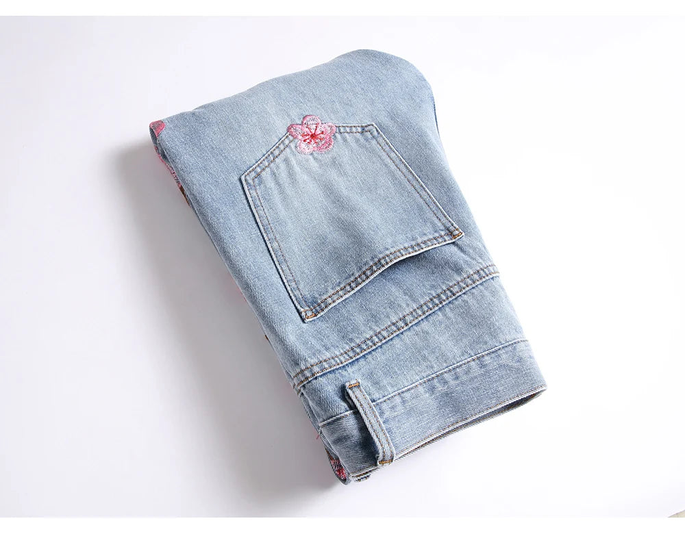 Cherry Blossom Blue Stacked Denim Jeans