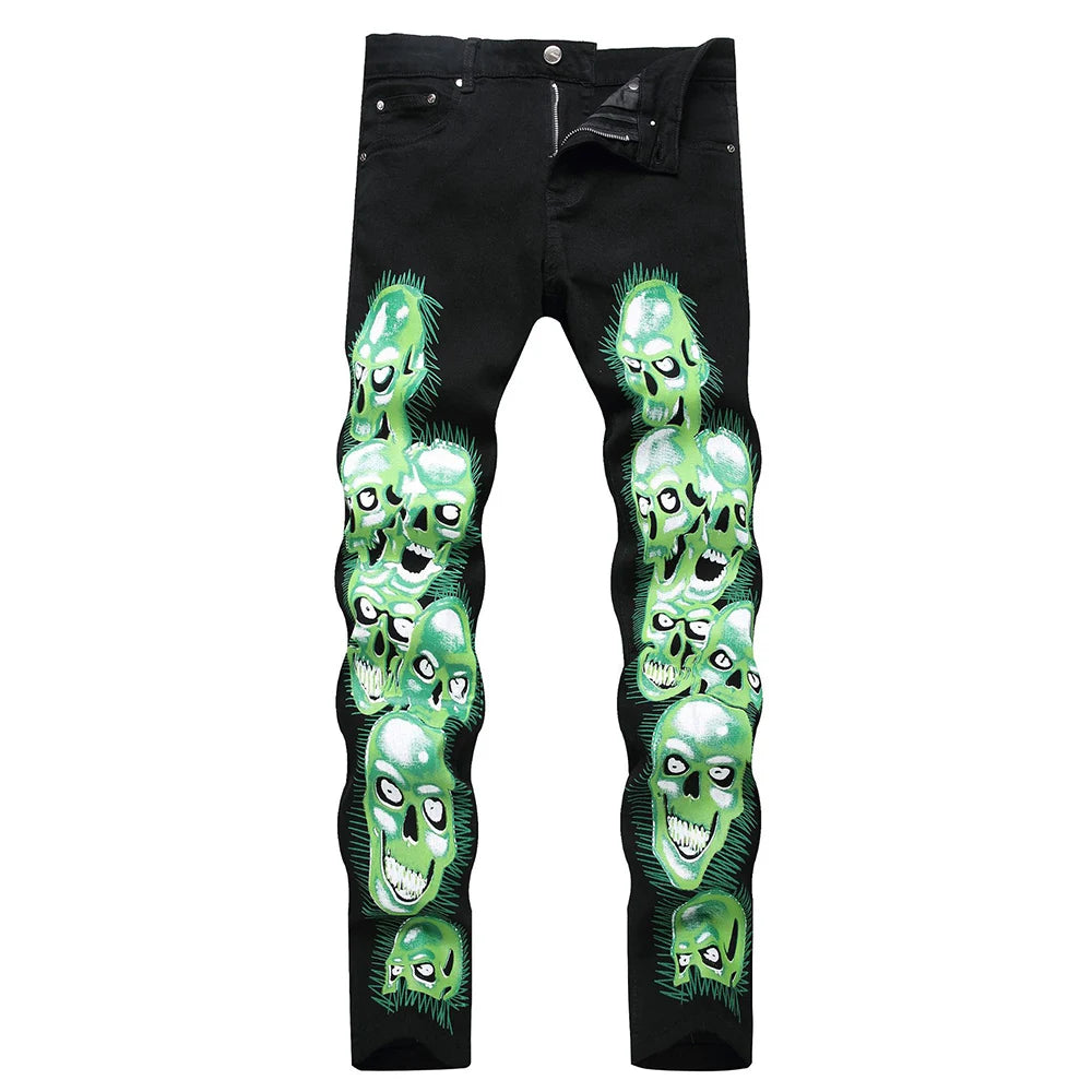 Skull Print Denim Jeans