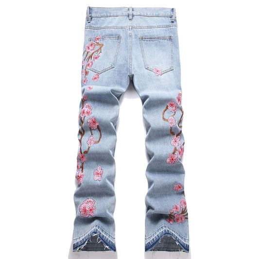 Cherry Blossom Blue Stacked Denim Jeans