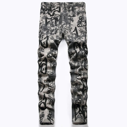 Graffiti Print Denim Jeans