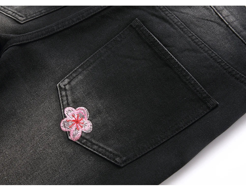 Cherry Blossom Stacked Denim Jeans