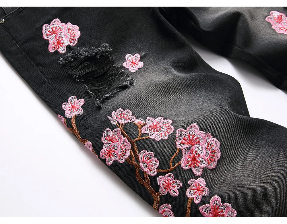 Cherry Blossom Stacked Denim Jeans