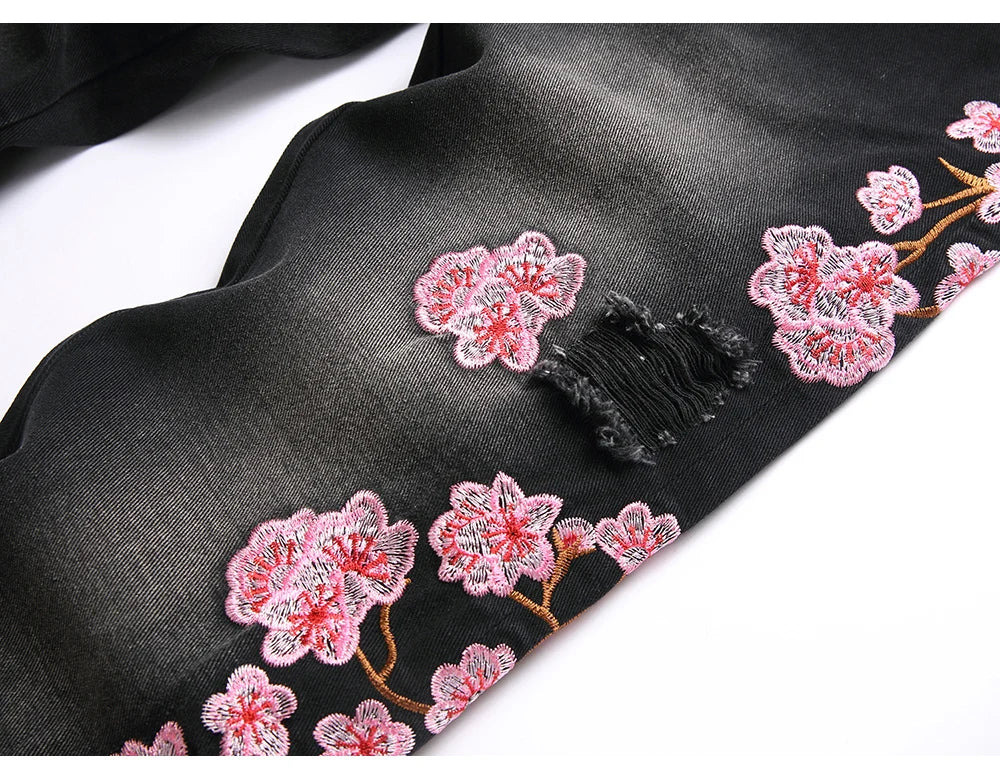 Cherry Blossom Stacked Denim Jeans