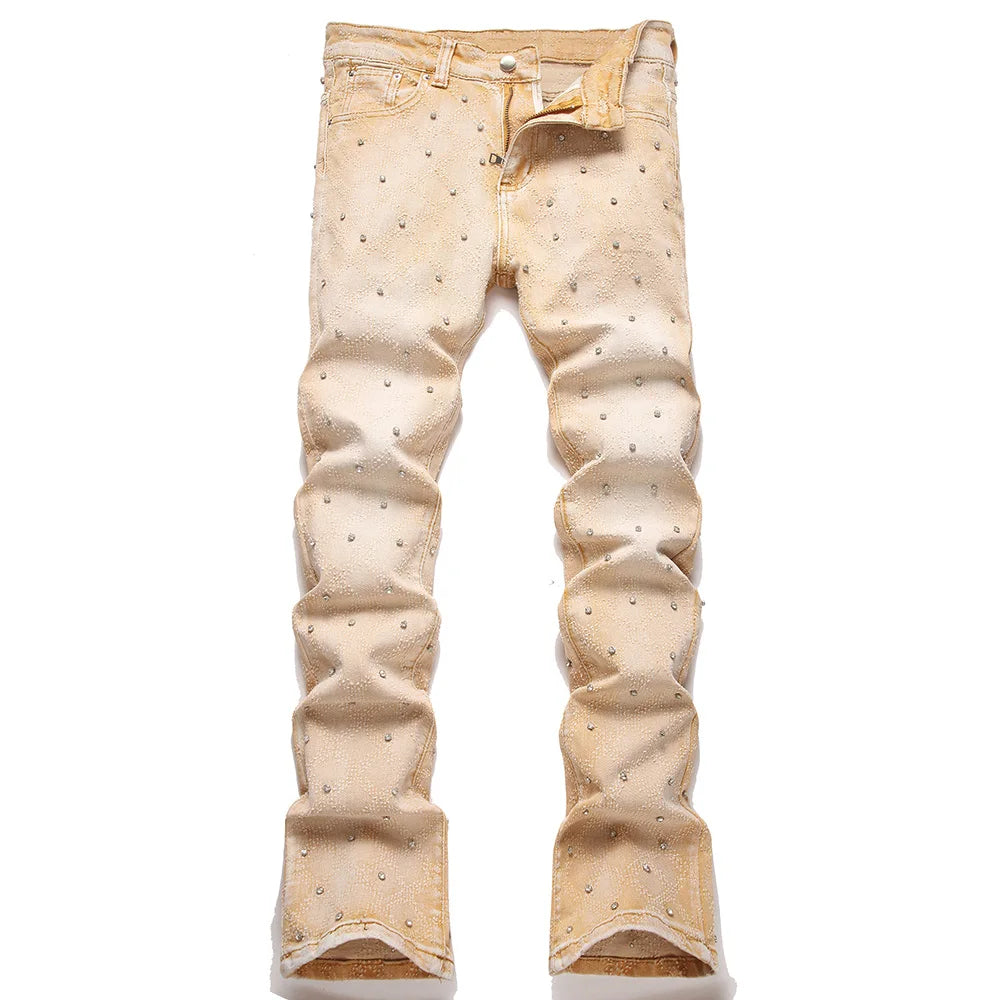 Acid Khaki Diamond Stacked Denim Jeans