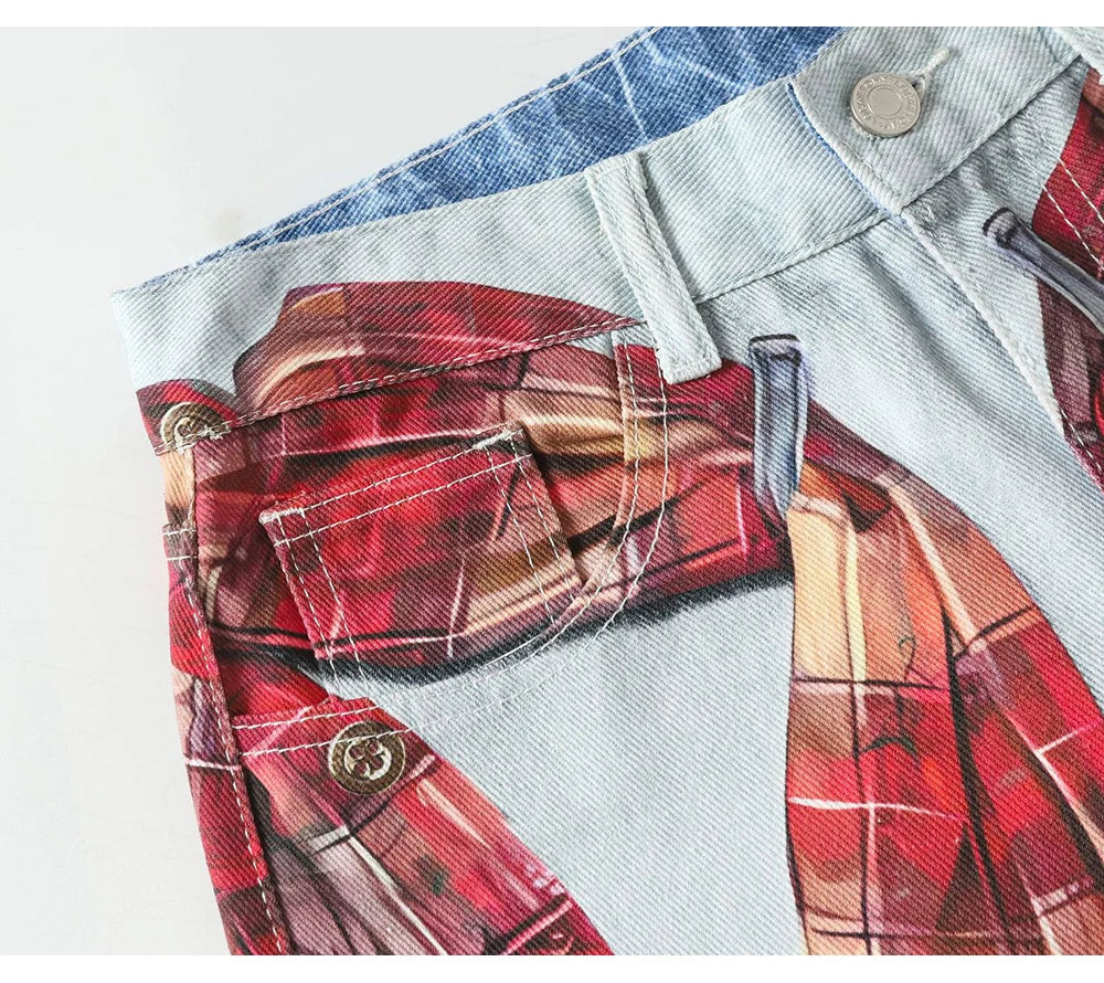 Flannel Wrap Illusion Denim Jeans | Hollywood Denim