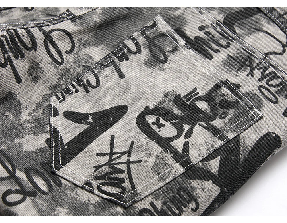Graffiti Print Denim Jeans