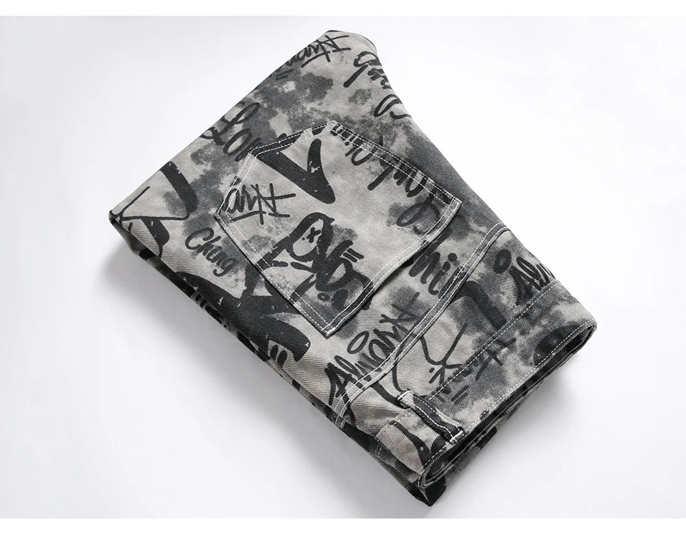 Graffiti Print Denim Jeans