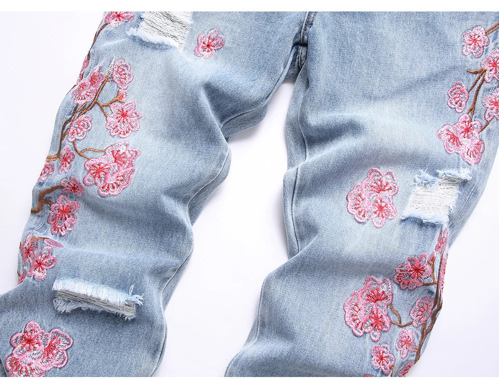 Cherry Blossom Blue Stacked Denim Jeans