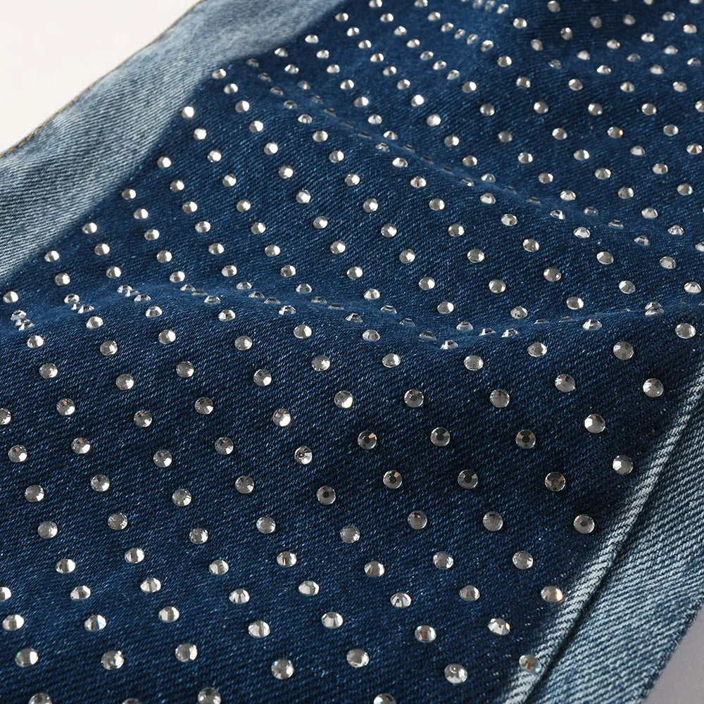 Two Tone Crystal Patch Denim Jeans