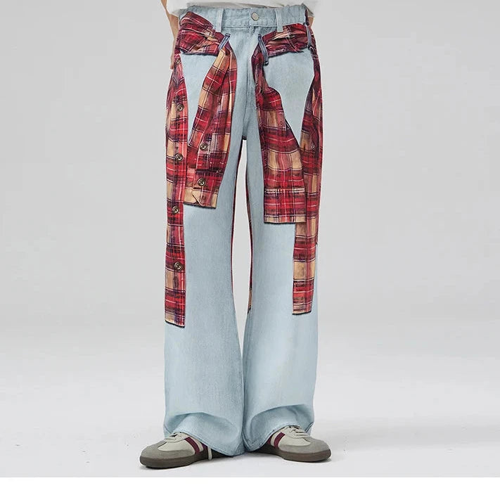 Flannel Wrap Illusion Denim Jeans | Hollywood Denim