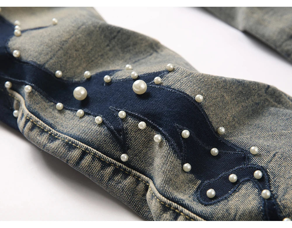 Pearl Patch Stacked Denim Jeans