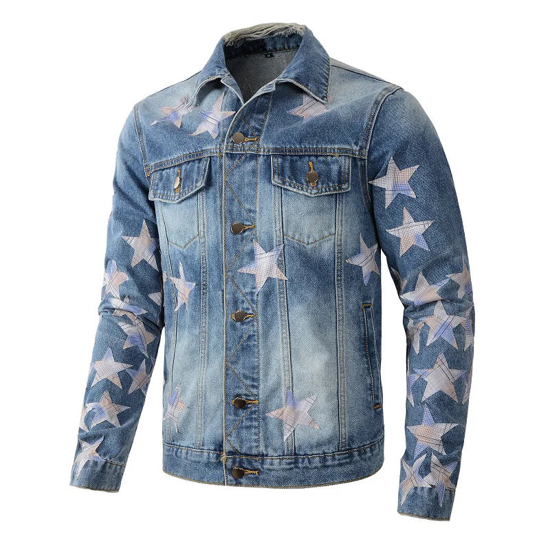 Striped Star Patched Denim Jacket