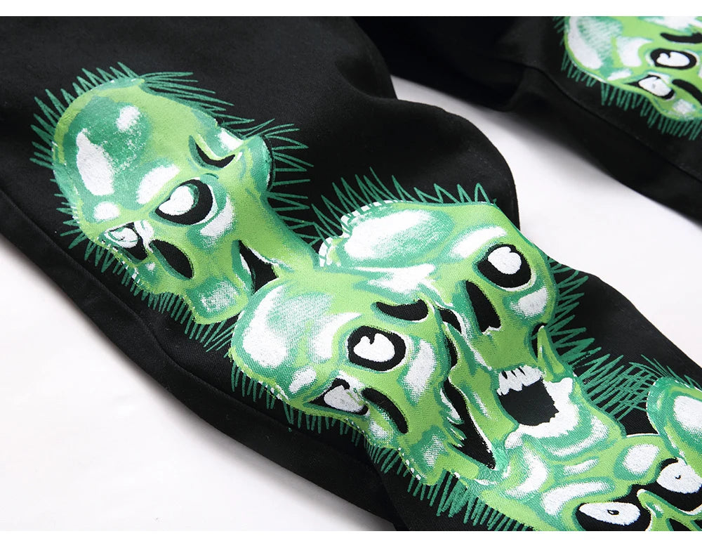 Skull Print Denim Jeans