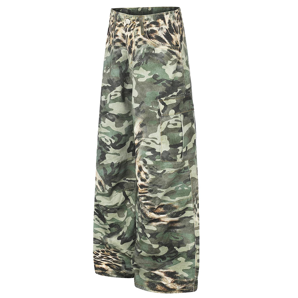 Camo Leopard Print Illusion Denim Jeans