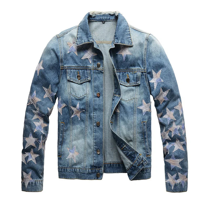Striped Star Patched Denim Jacket