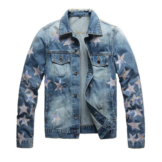 Striped Star Patched Denim Jacket