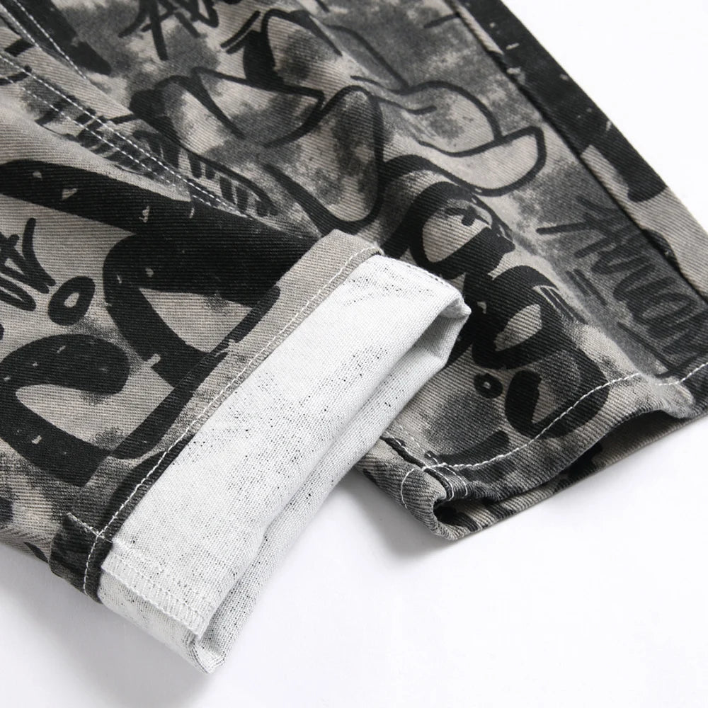 Graffiti Print Denim Jeans