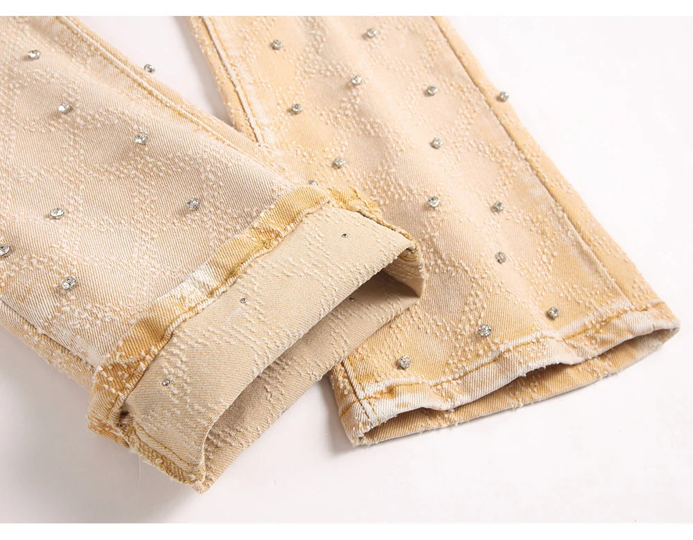 Acid Khaki Diamond Stacked Denim Jeans