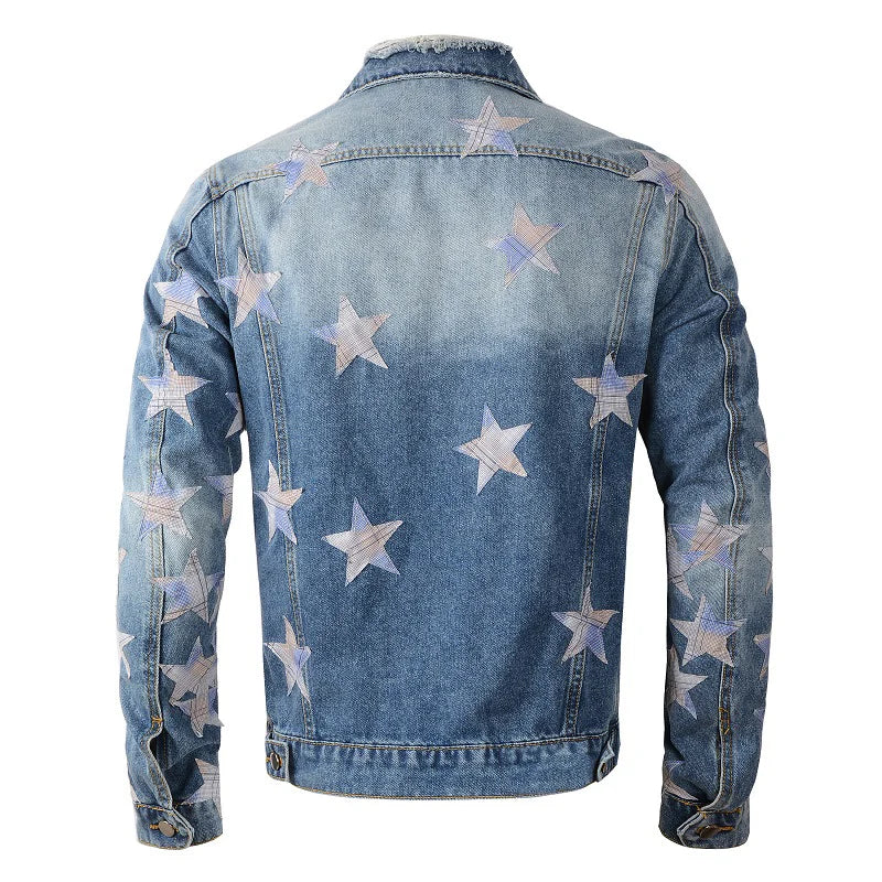 Striped Star Patched Denim Jacket