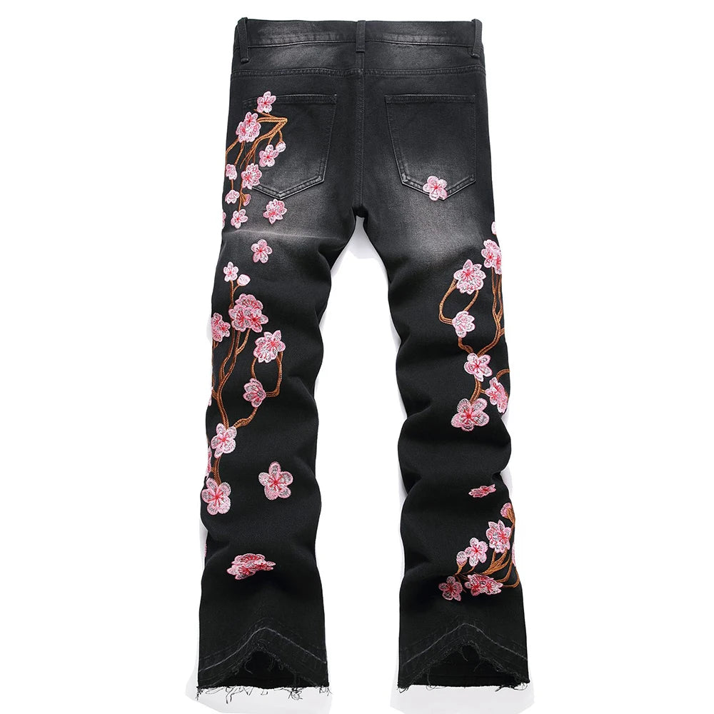 Cherry Blossom Stacked Denim Jeans