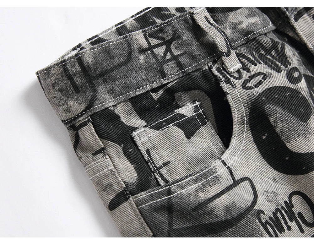 Graffiti Print Denim Jeans