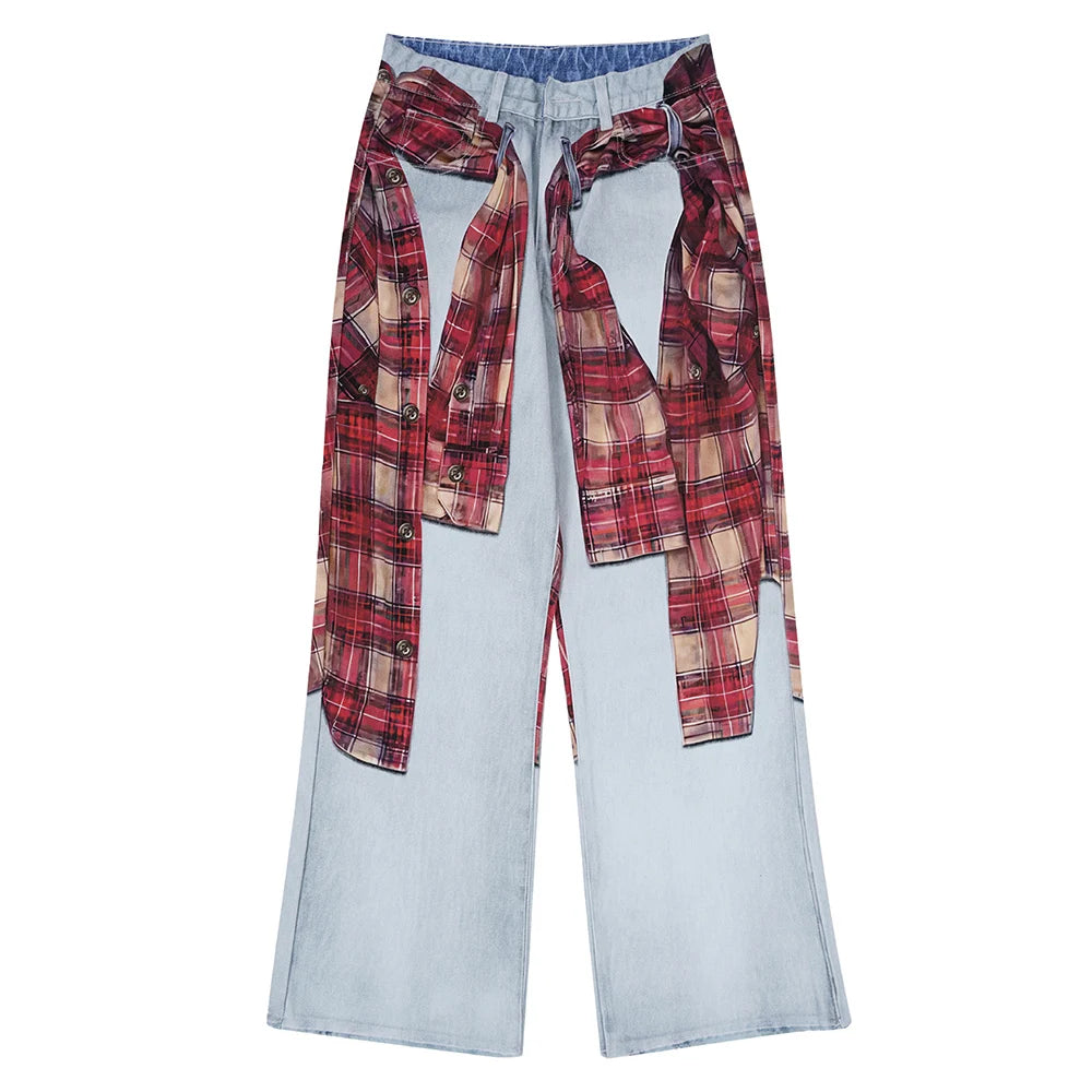 Flannel Wrap Illusion Denim Jeans | Hollywood Denim