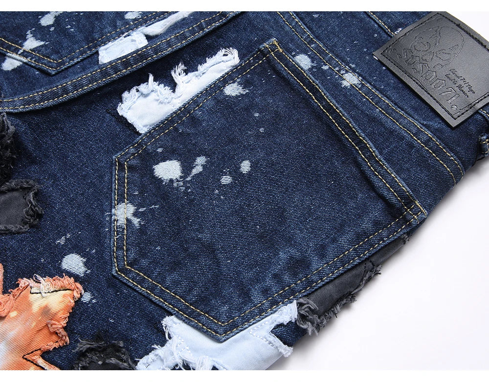 Maple Leaves Patch Stacked Denim Jeans