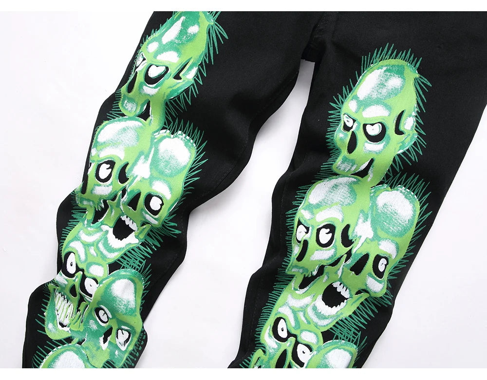 Skull Print Denim Jeans