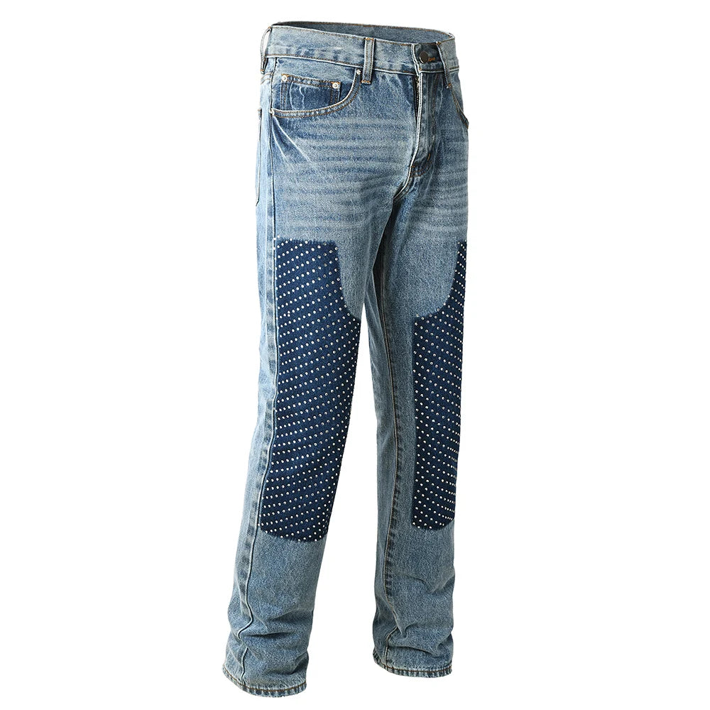 Two Tone Crystal Patch Denim Jeans