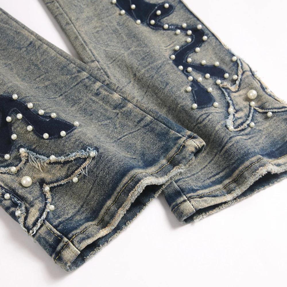 Pearl Patch Stacked Denim Jeans