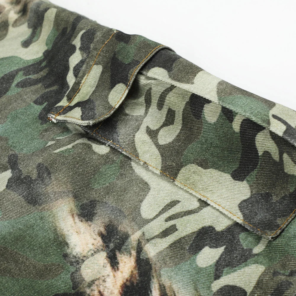 Camo Leopard Print Illusion Denim Jeans