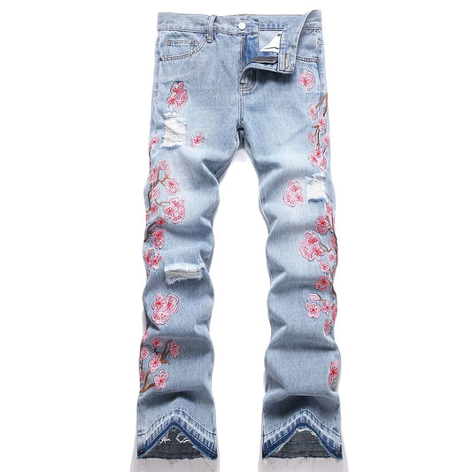 Cherry Blossom Blue Stacked Denim Jeans
