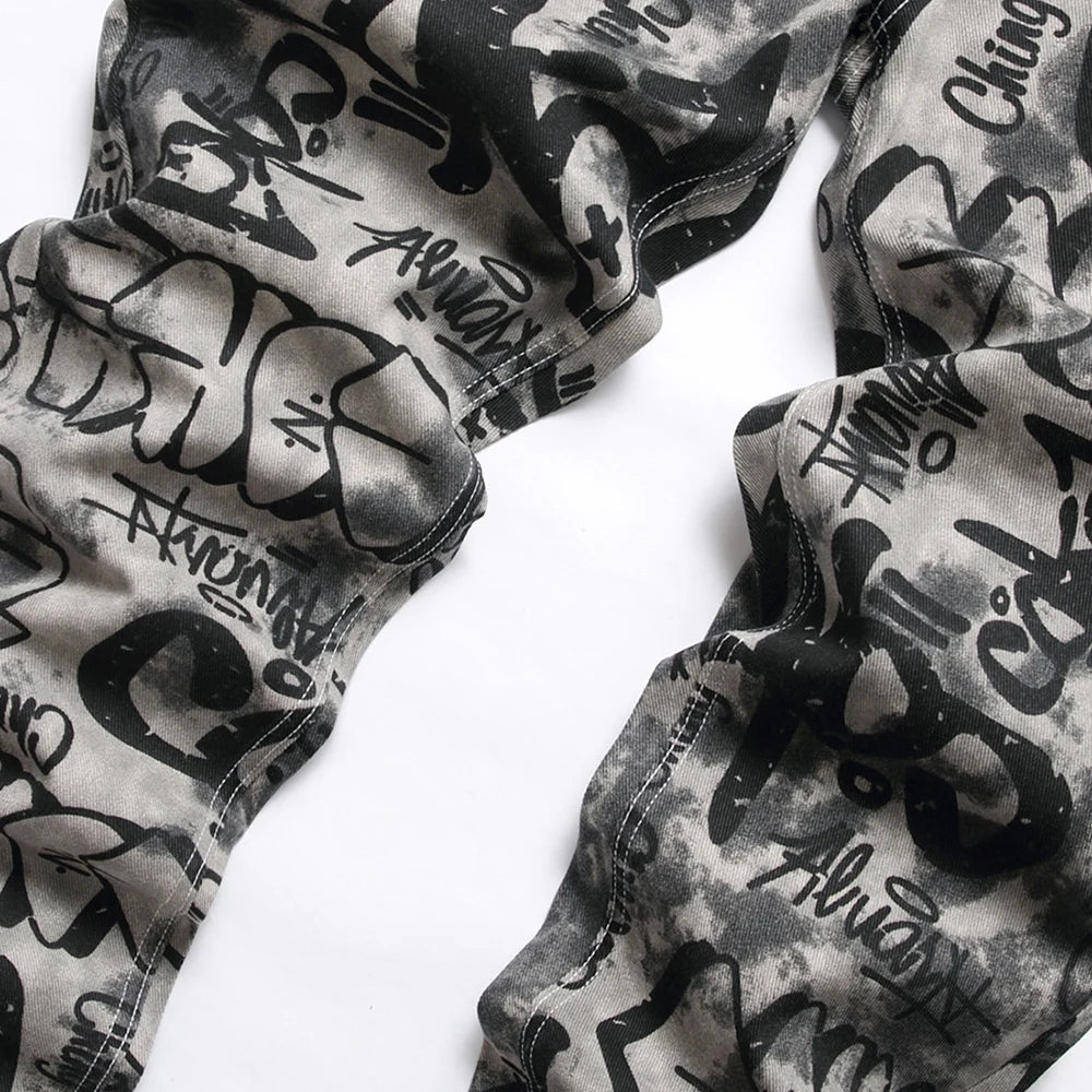 Graffiti Print Denim Jeans