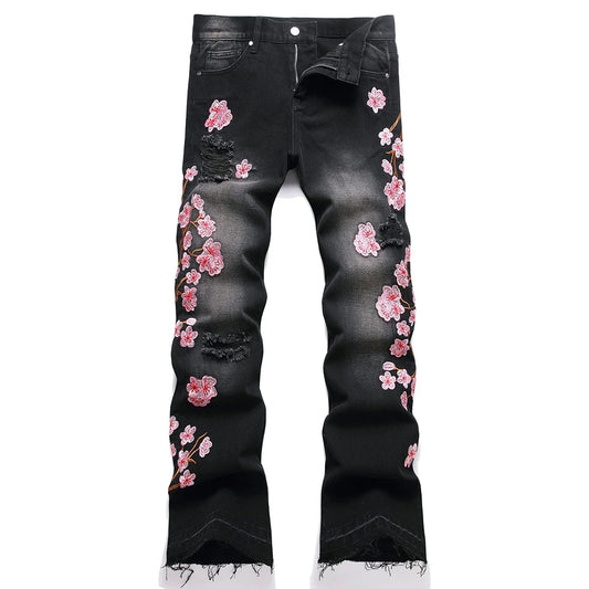 Cherry Blossom Stacked Denim Jeans