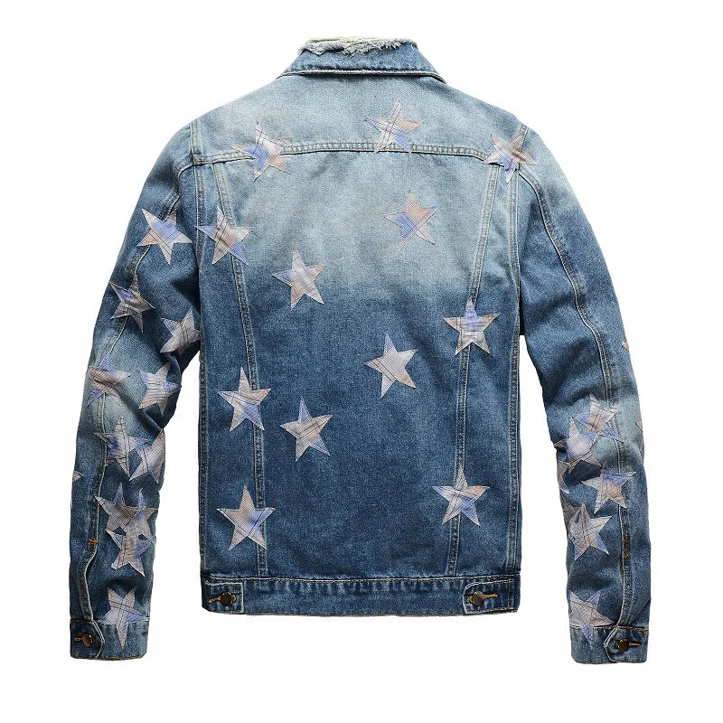 Striped Star Patched Denim Jacket