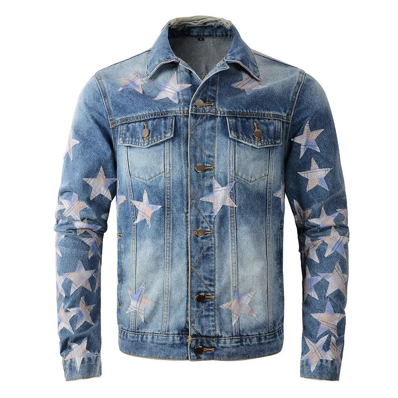 Striped Star Patched Denim Jacket