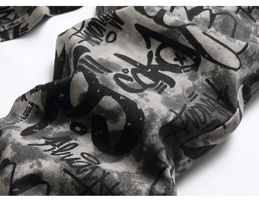 Graffiti Print Denim Jeans