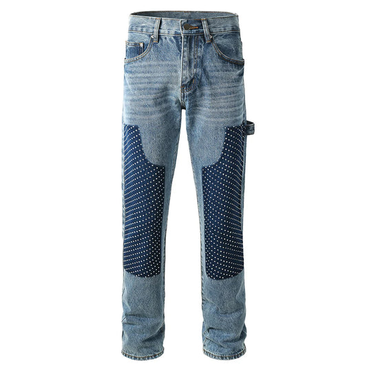 Two Tone Crystal Patch Denim Jeans