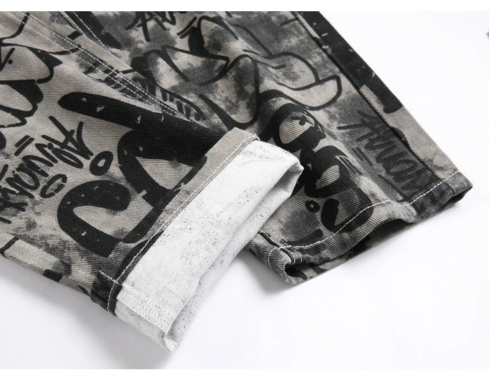 Graffiti Print Denim Jeans