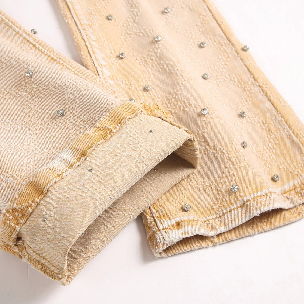 Acid Khaki Diamond Stacked Denim Jeans