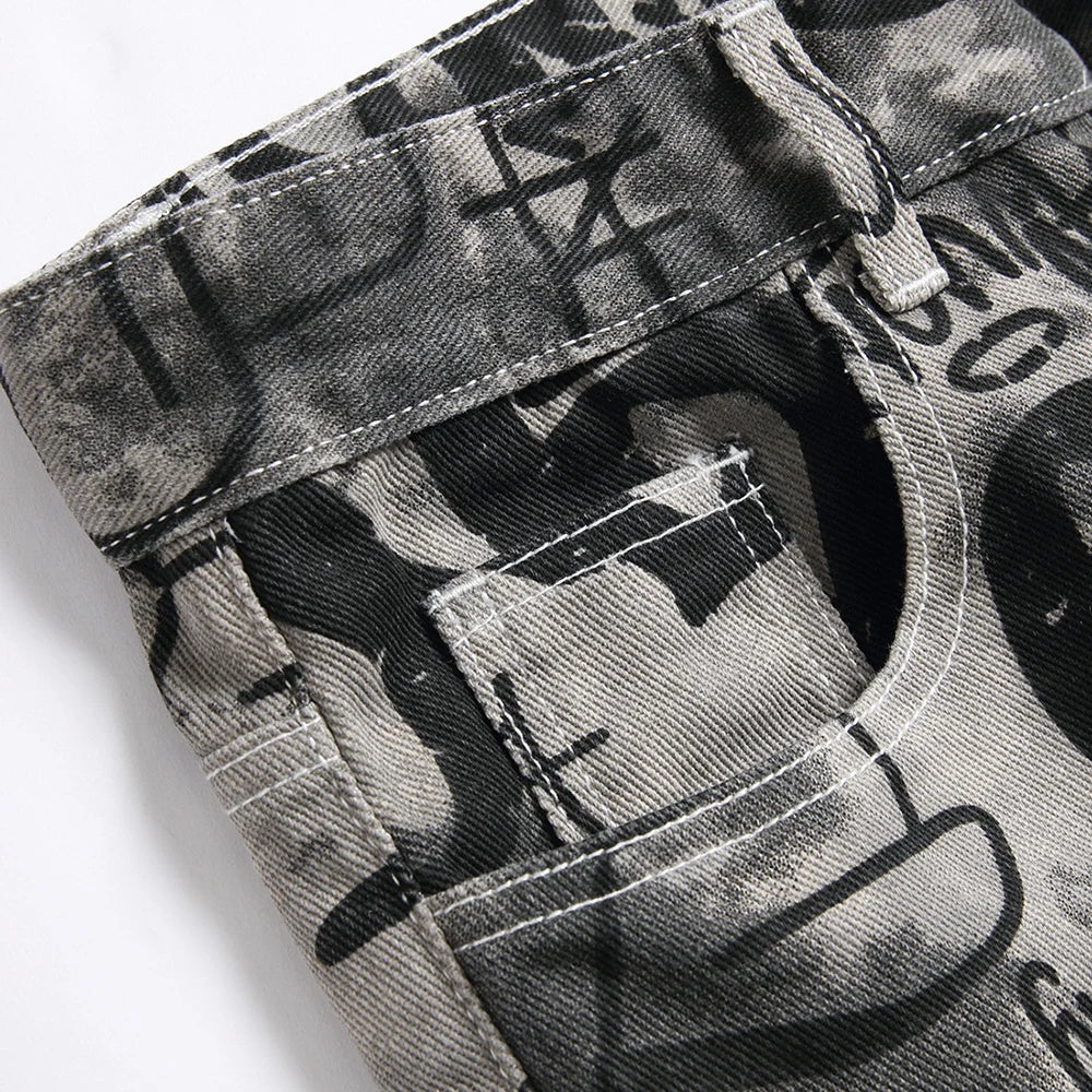 Graffiti Print Denim Jeans
