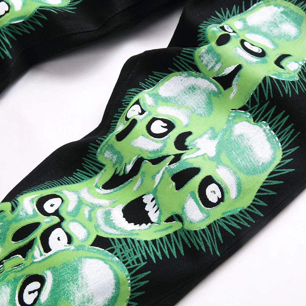 Skull Print Denim Jeans