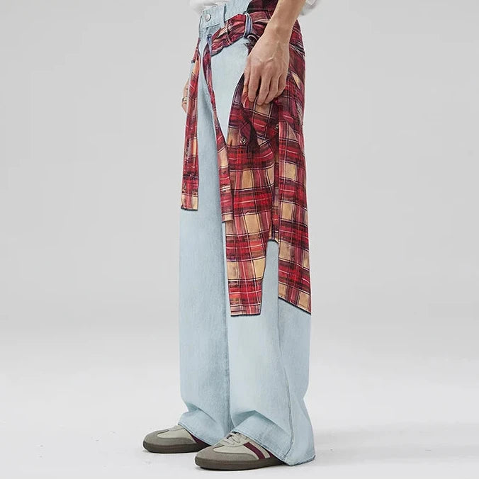 Flannel Wrap Illusion Denim Jeans | Hollywood Denim